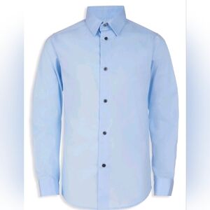 Calvin Klein Size 16 Boy's Slim Fit + Stretch Poplin Button Up Dress Shirt Blue